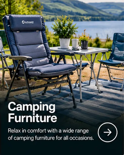 Comfortable folding camping chairs and outdoor camping table