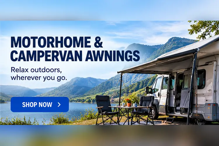 Motorhome and campervan awnings providing extra living space for camping and touring adventures