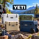 YETI hard and wheeled coolers in a range of sizes and colours for camping and outdoor adventures