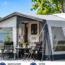 Porch caravan awnings including poled and inflatable air awnings